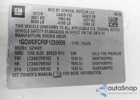 2015 Chevrolet Express 2500 Work Van from USA, damaged, VIN 1GCWGFCF8F1259699